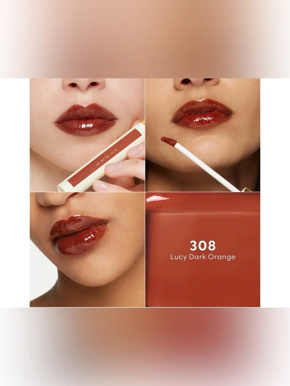 Gucci Oil-In-Water Tint Hydrating Stain in shade 308 “Lucy Dark Orange”